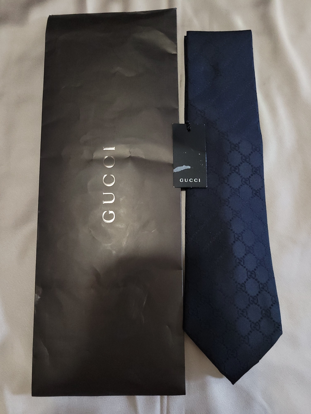 NWT Authentic Gucci Black GG Pattern Silk Tie | Gift Ready